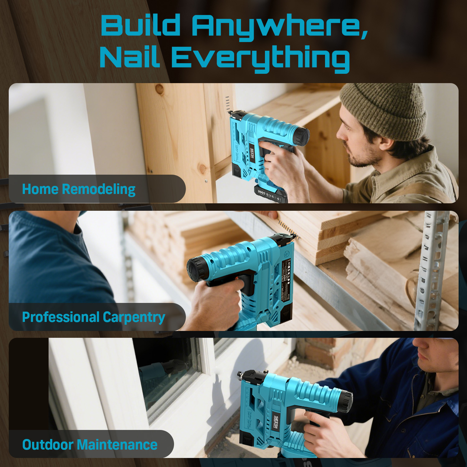 SEESII Electric Nail Gun Cordl - Power Tools Manual ulasan dan harga